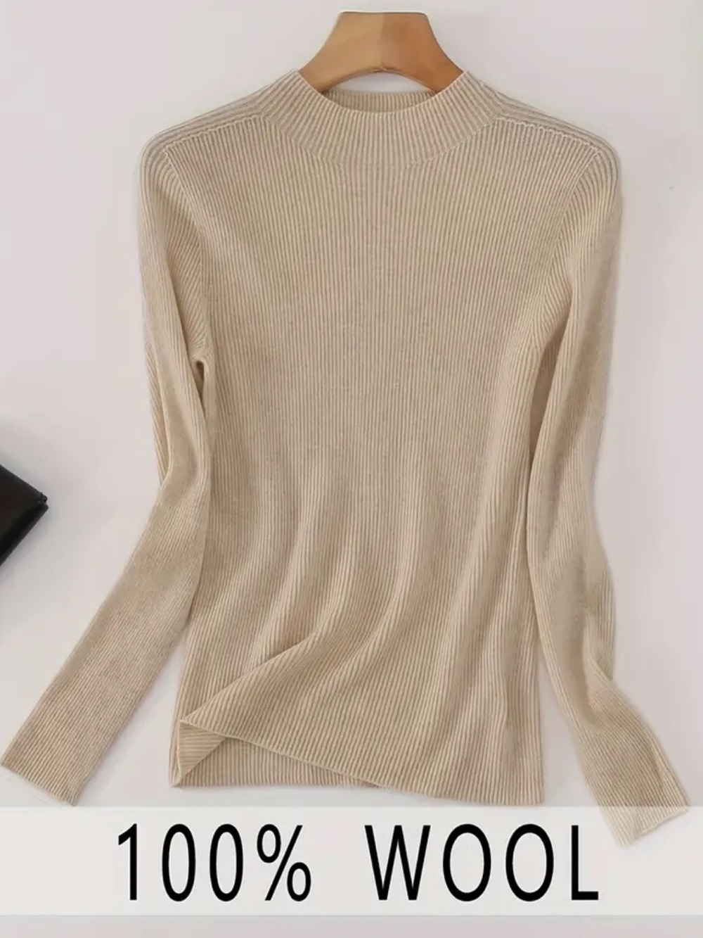 Ribbed Cowl Neck Wool Sweater - Cream